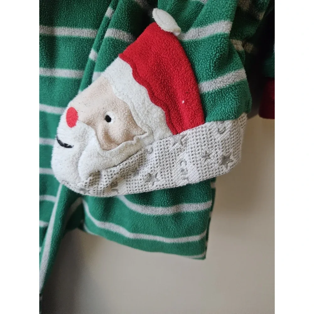 Carter's 3T Green Striped Santa Fleece Footed Pajamas Zip Sleeper‎ Christmas